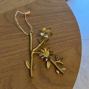 Anthropologie Gold Floral Letter Ornament K Budding Monogram SOLD OUT